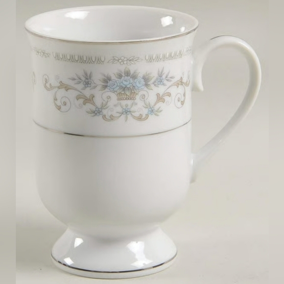 Diane by Fine China of Japan Blue Flower Scrolls - Set of 4 Footed Coffee Cups - Picture 3 of 16